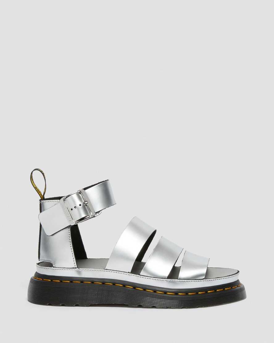 Dr Martens Clarissa II Metallic Leather Women Sandals Silver | 52QUNSMDZ