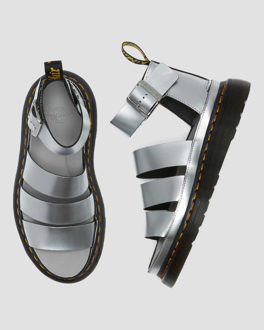 Dr Martens Clarissa II Metallic Leather Women Sandals Silver | 52QUNSMDZ