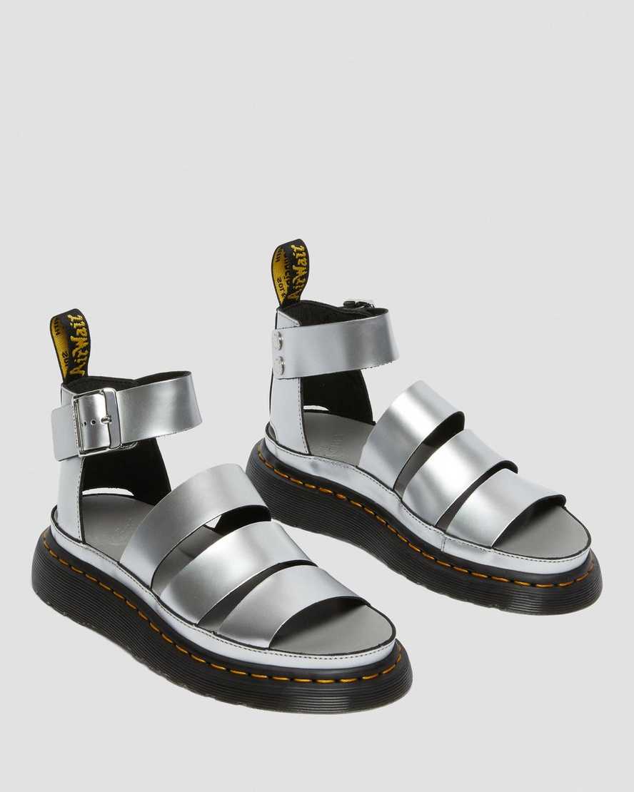 Dr Martens Clarissa II Metallic Leather Women Sandals Silver | 52QUNSMDZ