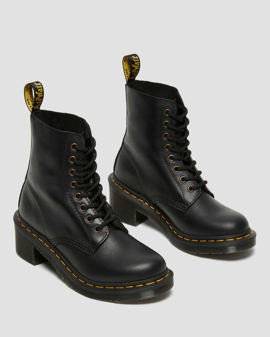 Dr Martens Clemency Leather Heeled Women Lace Up Boots Black | 31KSBFLOT