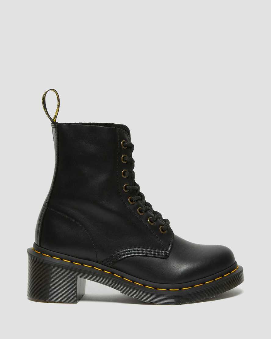 Dr Martens Clemency Leather Heeled Women Lace Up Boots Black | 31KSBFLOT