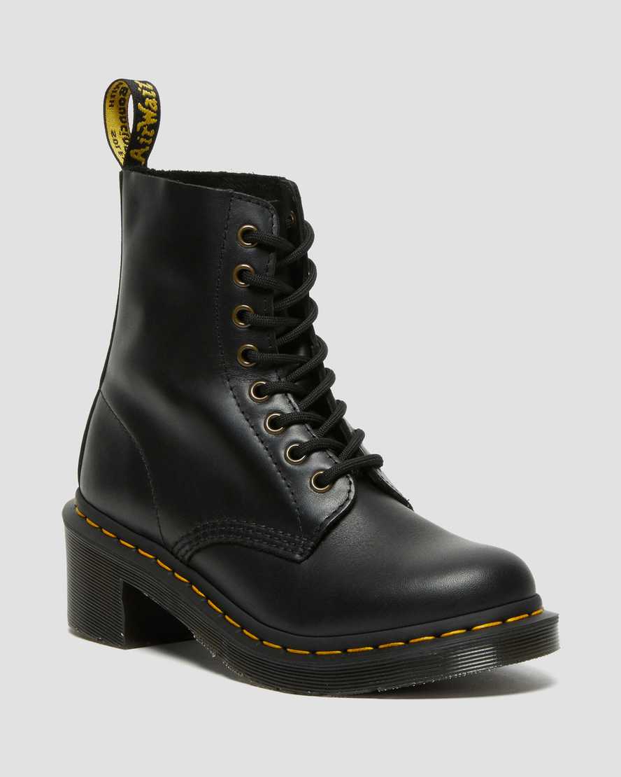 Dr Martens Clemency Leather Heeled Women Lace Up Boots Black | 31KSBFLOT