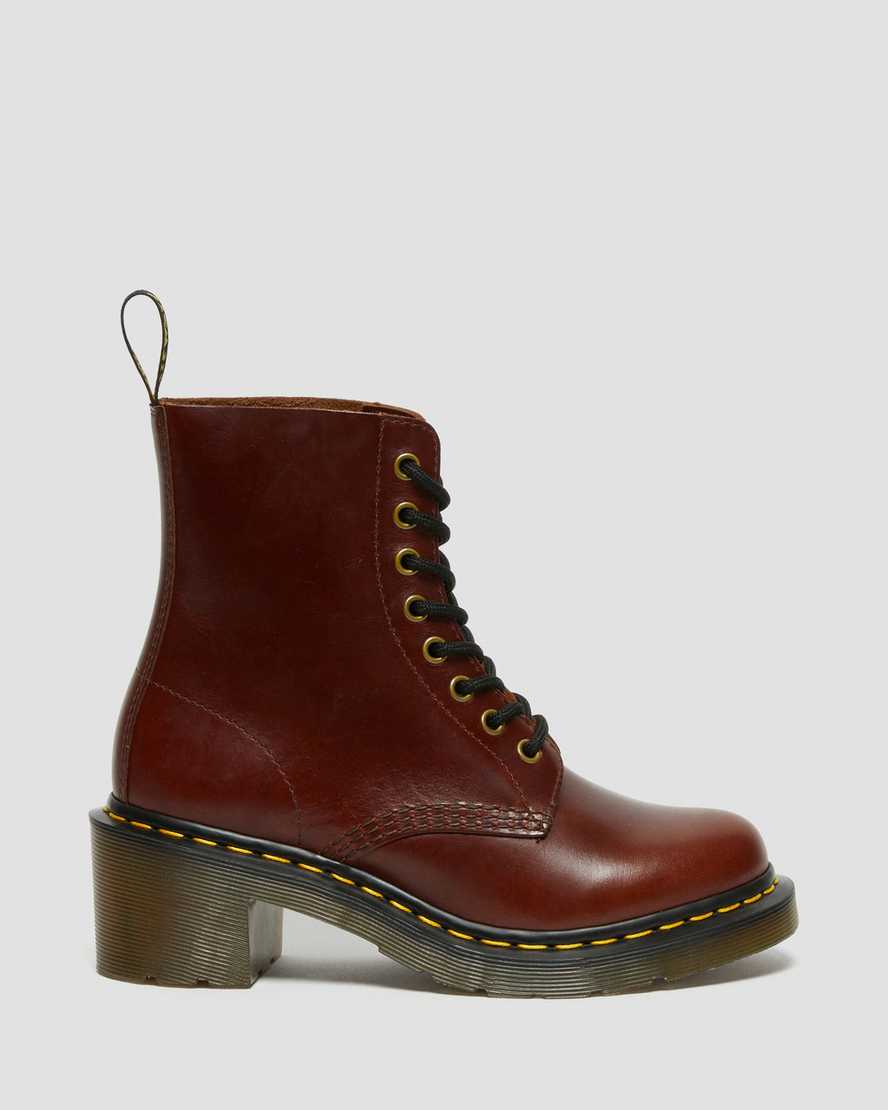 Dr Martens Clemency Leather Women Heeled Boots Brown | 06KXZWADM