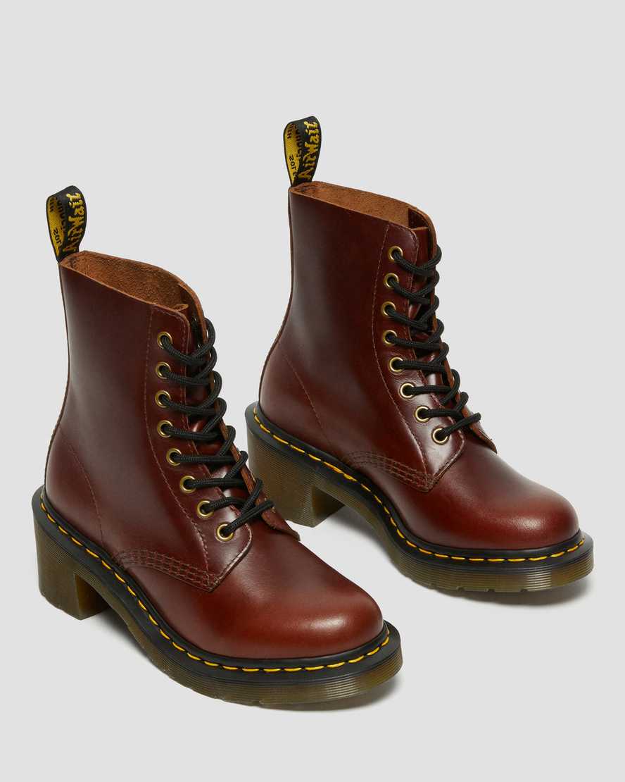 Dr Martens Clemency Leather Women Heeled Boots Brown | 06KXZWADM