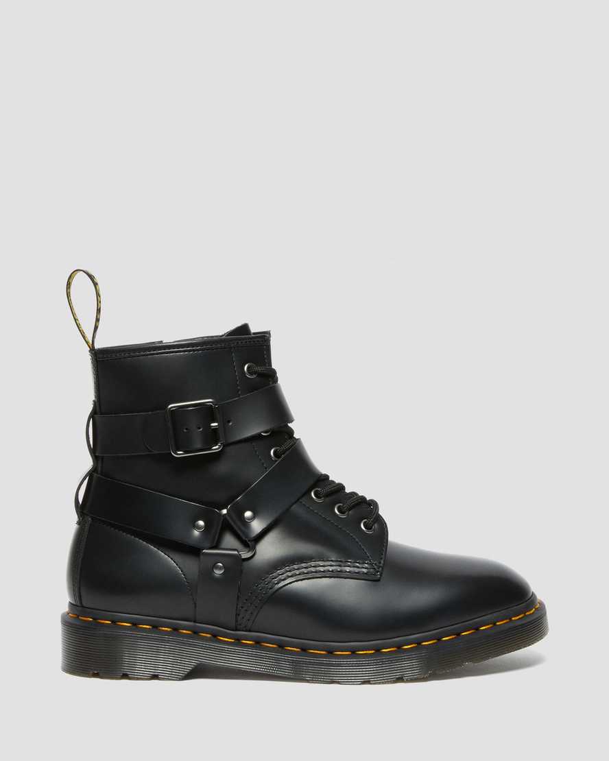 Dr Martens Cristofor Leather Harness Women Lace Up Boots Black | 98QGNDYJF