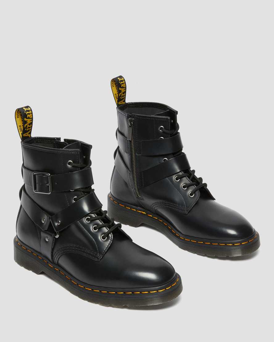 Dr Martens Cristofor Leather Harness Women Lace Up Boots Black | 98QGNDYJF