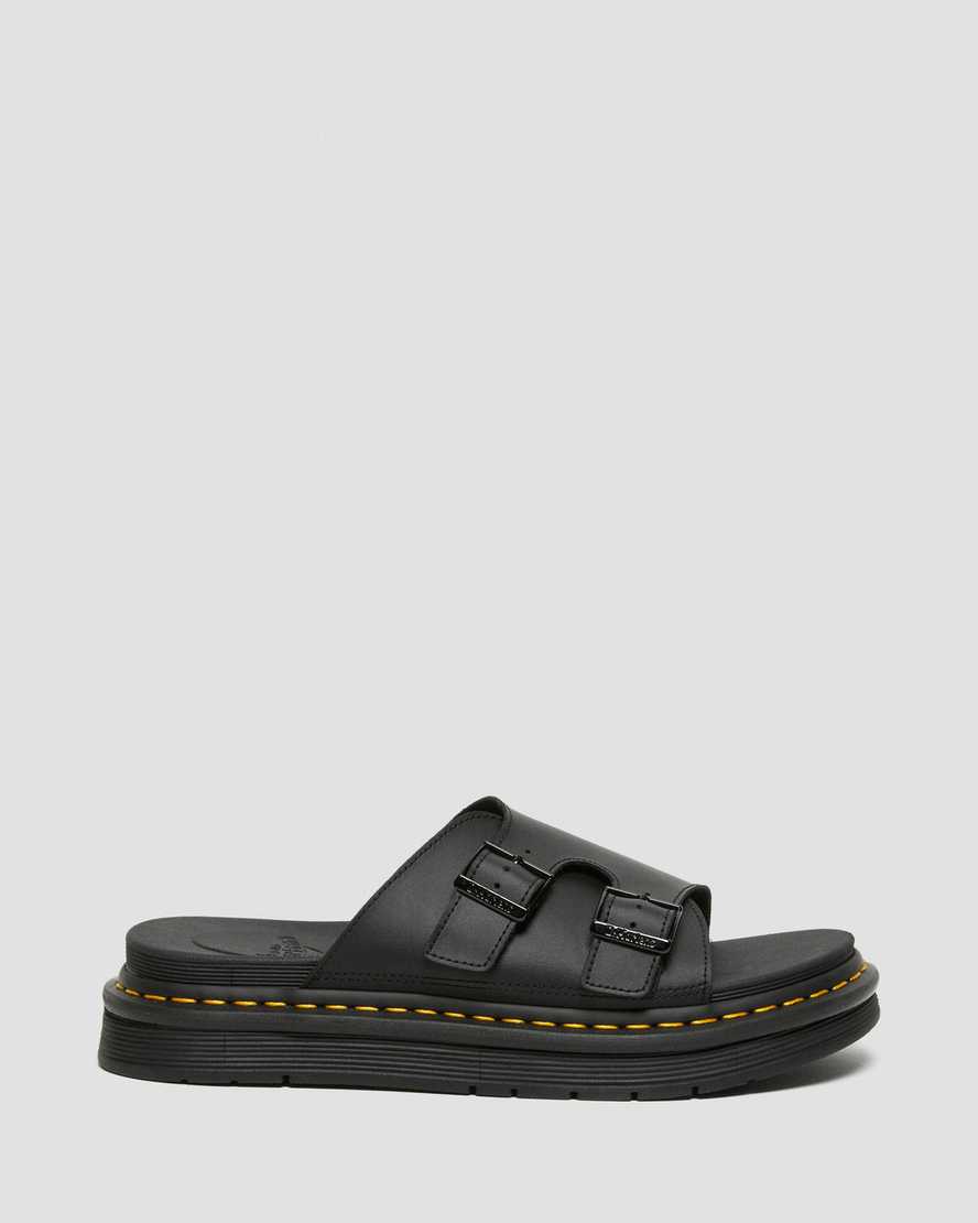 Dr Martens Dax Leather Men Slides Black | 62NKPAGQE