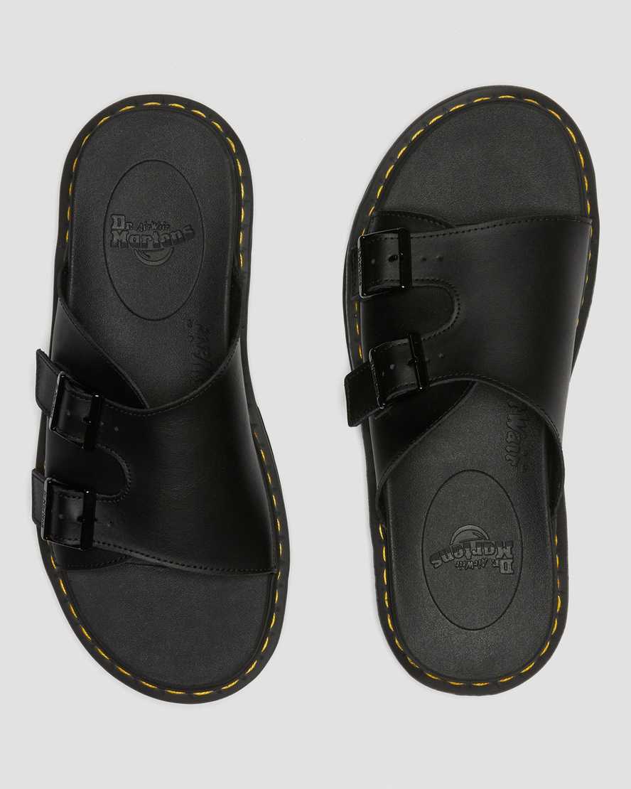 Dr Martens Dax Leather Men Slides Black | 62NKPAGQE