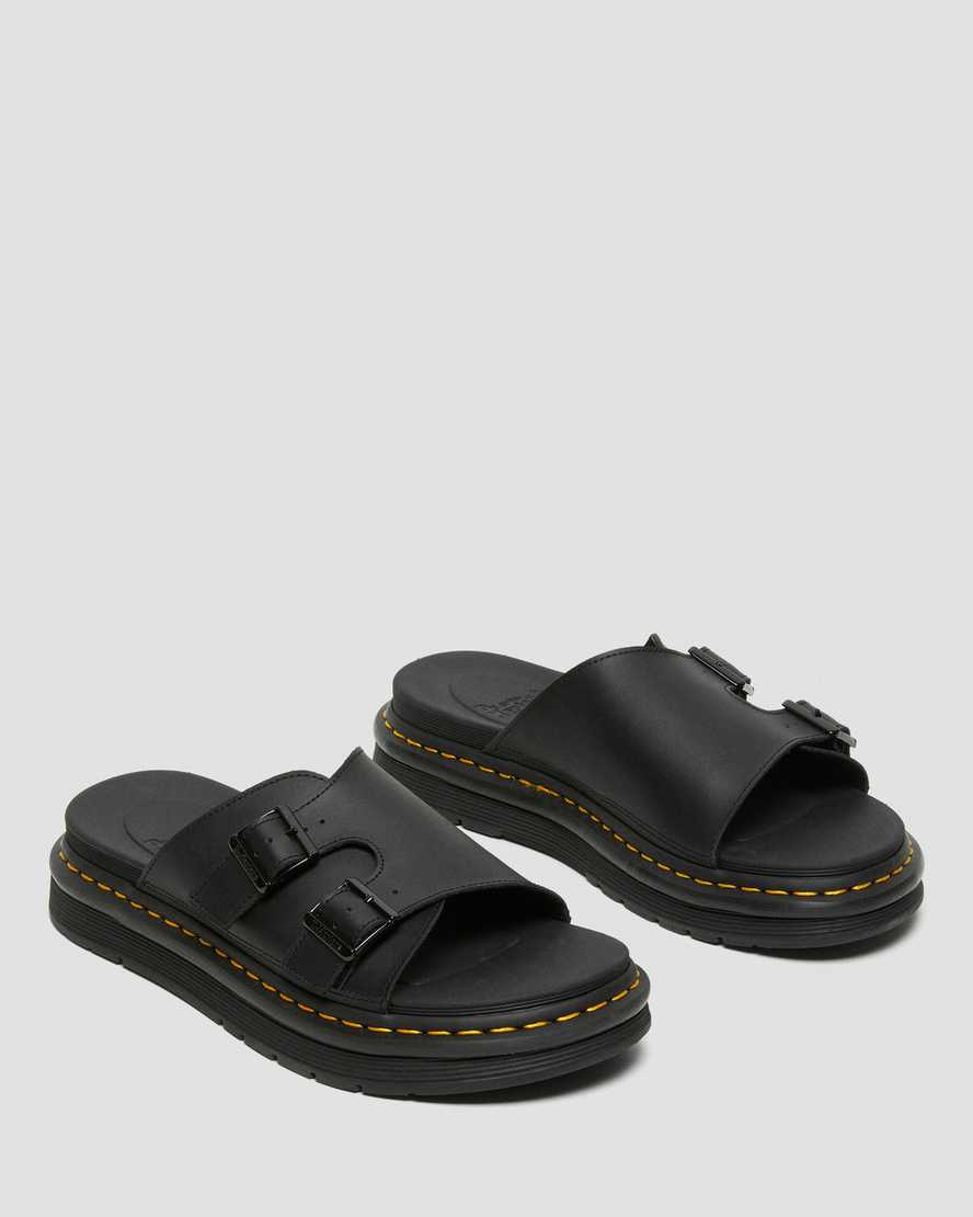 Dr Martens Dax Leather Men Slides Black | 62NKPAGQE