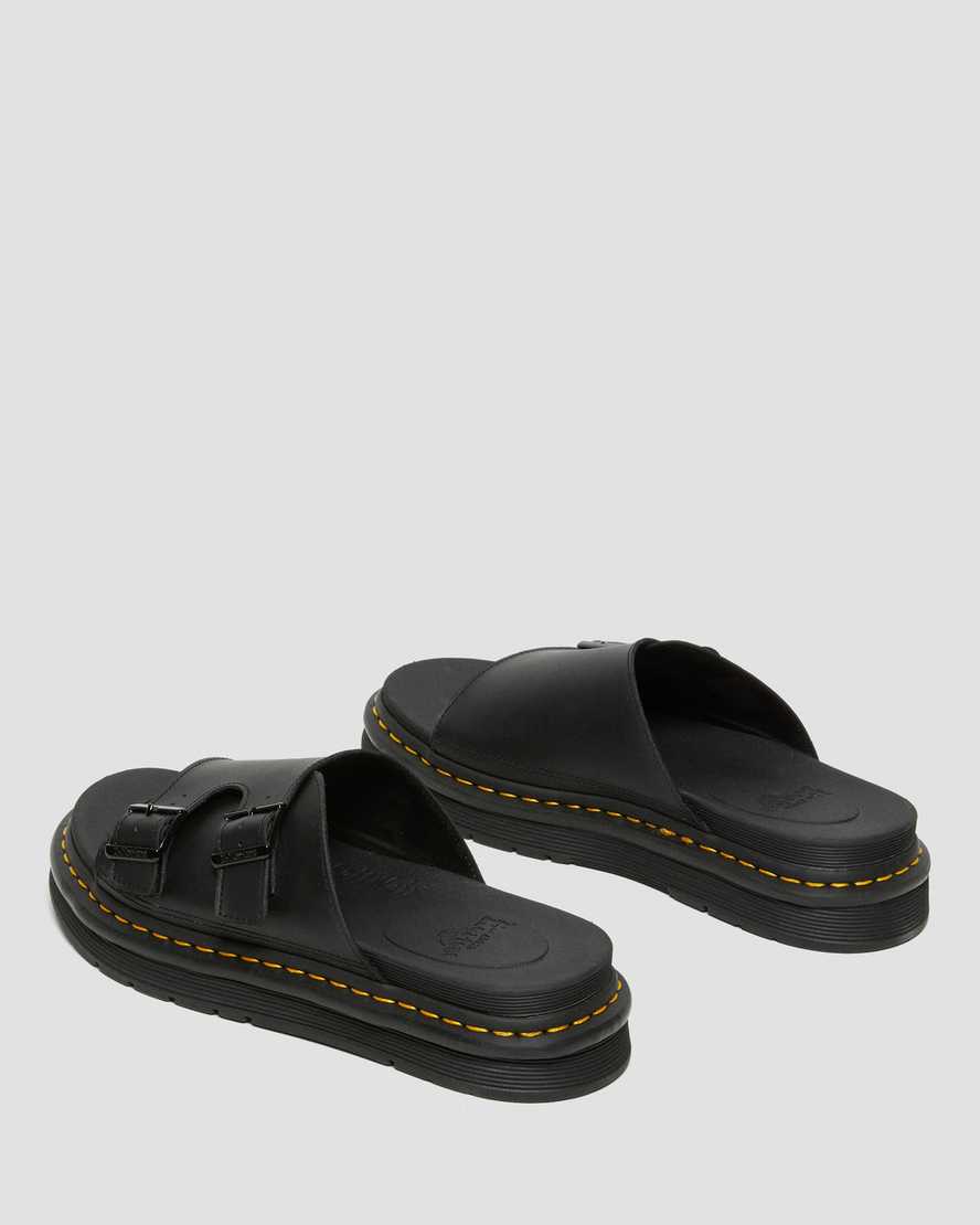 Dr Martens Dax Leather Men Slides Black | 62NKPAGQE