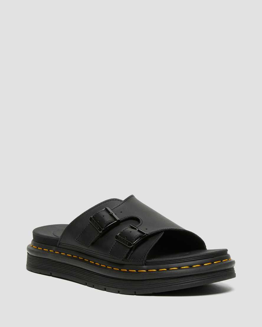 Dr Martens Dax Leather Men Slides Black | 62NKPAGQE