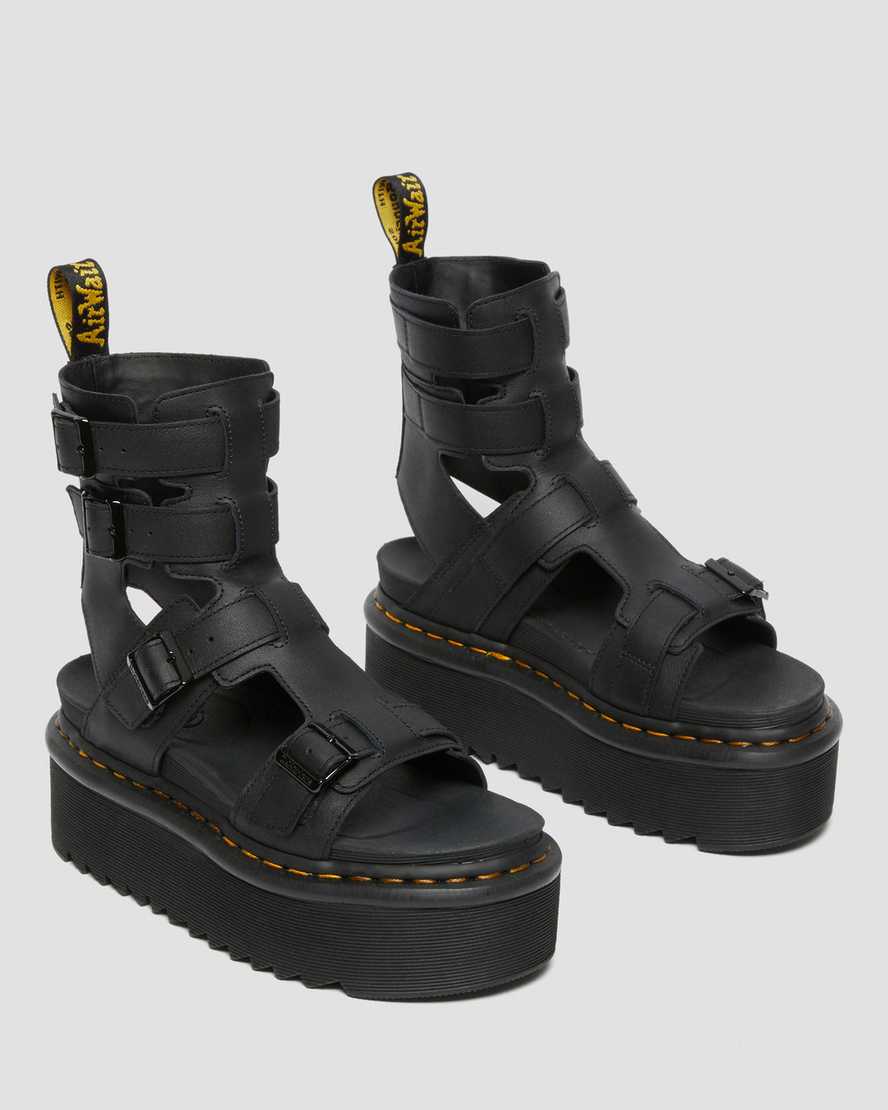 Dr Martens Giavanna Leather Women Platform Sandals Black | 81FTUSBDI