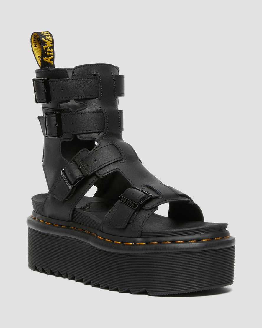 Dr Martens Giavanna Leather Women Platform Sandals Black | 81FTUSBDI