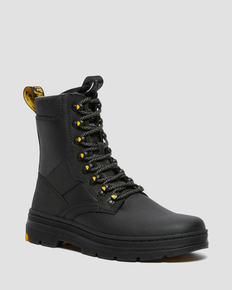 Dr Martens Iowa Coated Canvas Mix Men Lace Up Boots Black | 91ZLKCBVH