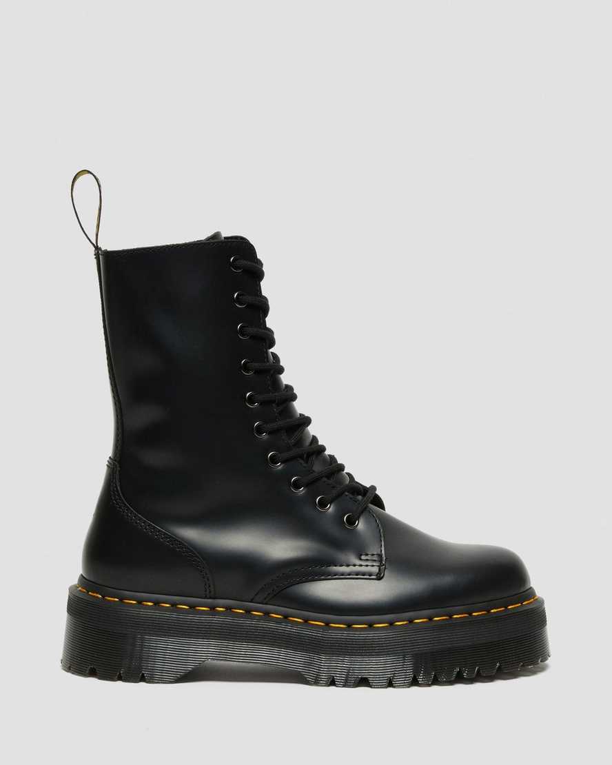 Dr Martens Jadon Hi Smooth Leather Zip Up Women Boots Black | 93ANIYQCB