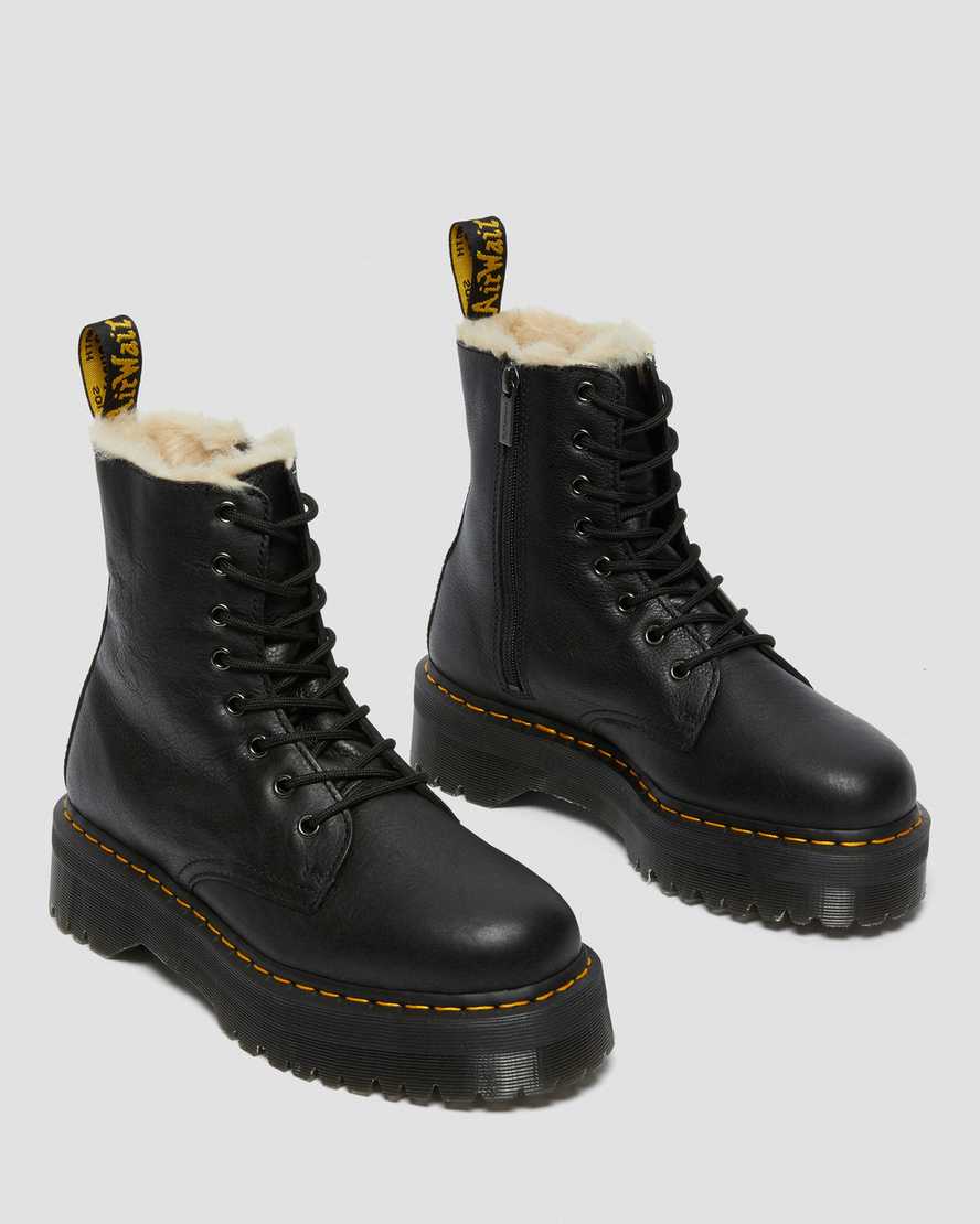 Dr Martens Jadon Leather Faux Fur Lined Platform Men Lace Up Boots Black | 35YMXHJWG