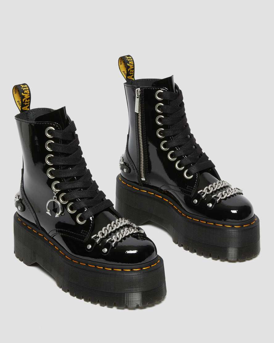 Dr Martens Jadon Max Chain Patent Leather Women Patent Boots Black | 97AZCGQIR