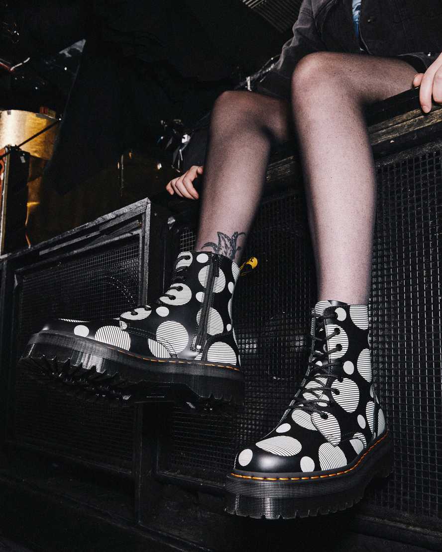 Dr Martens Jadon Polka Dot Smooth Leather Women Lace Up Boots Black | 31DOGXVHM