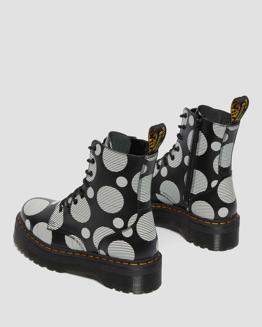 Dr Martens Jadon Polka Dot Smooth Leather Women Lace Up Boots Black | 31DOGXVHM