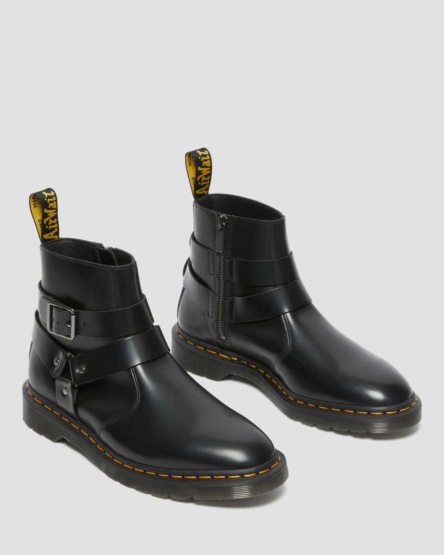 Dr Martens Jaimes Leather Harness Zip Up Men Boots Black | 54ZAQLHCT