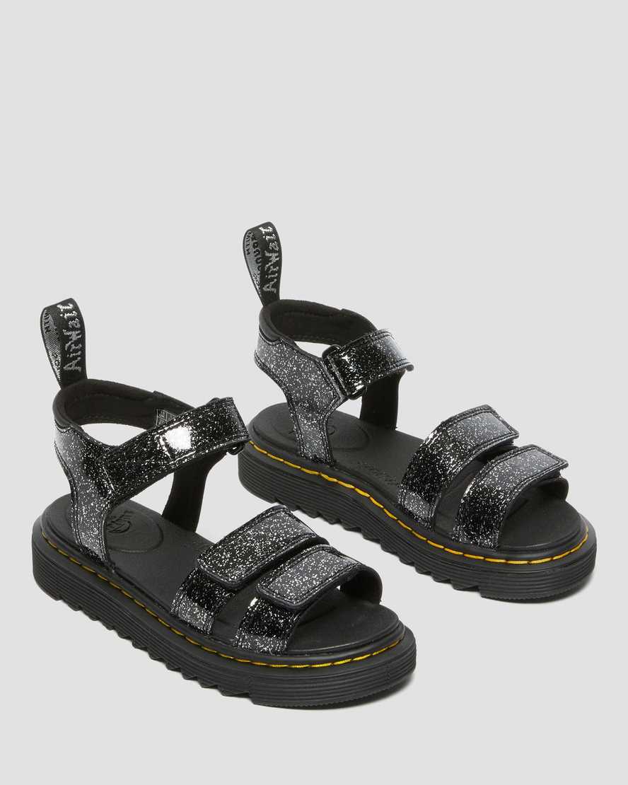 Dr Martens Junior Klaire Glitter Kids' Sandals Black | 74XFOQTCJ