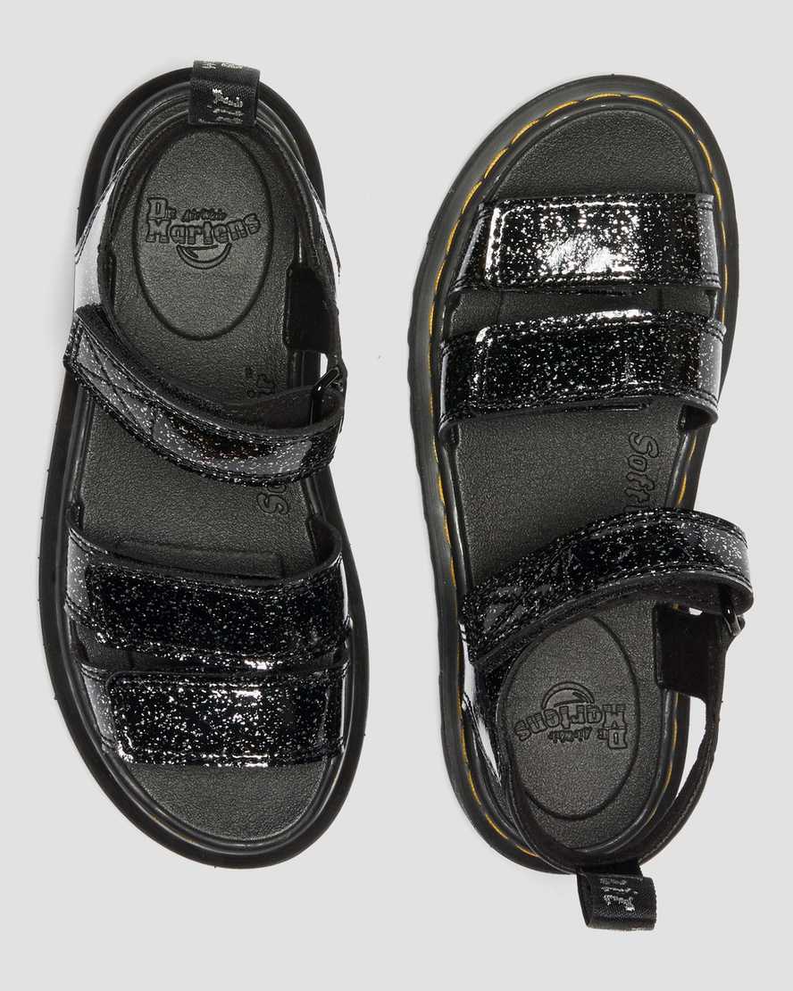 Dr Martens Junior Klaire Glitter Kids' Sandals Black | 74XFOQTCJ