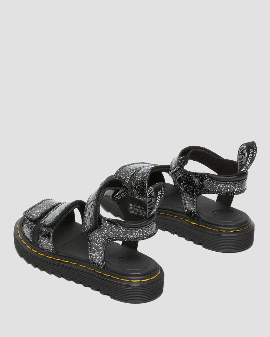 Dr Martens Junior Klaire Glitter Kids' Sandals Black | 74XFOQTCJ