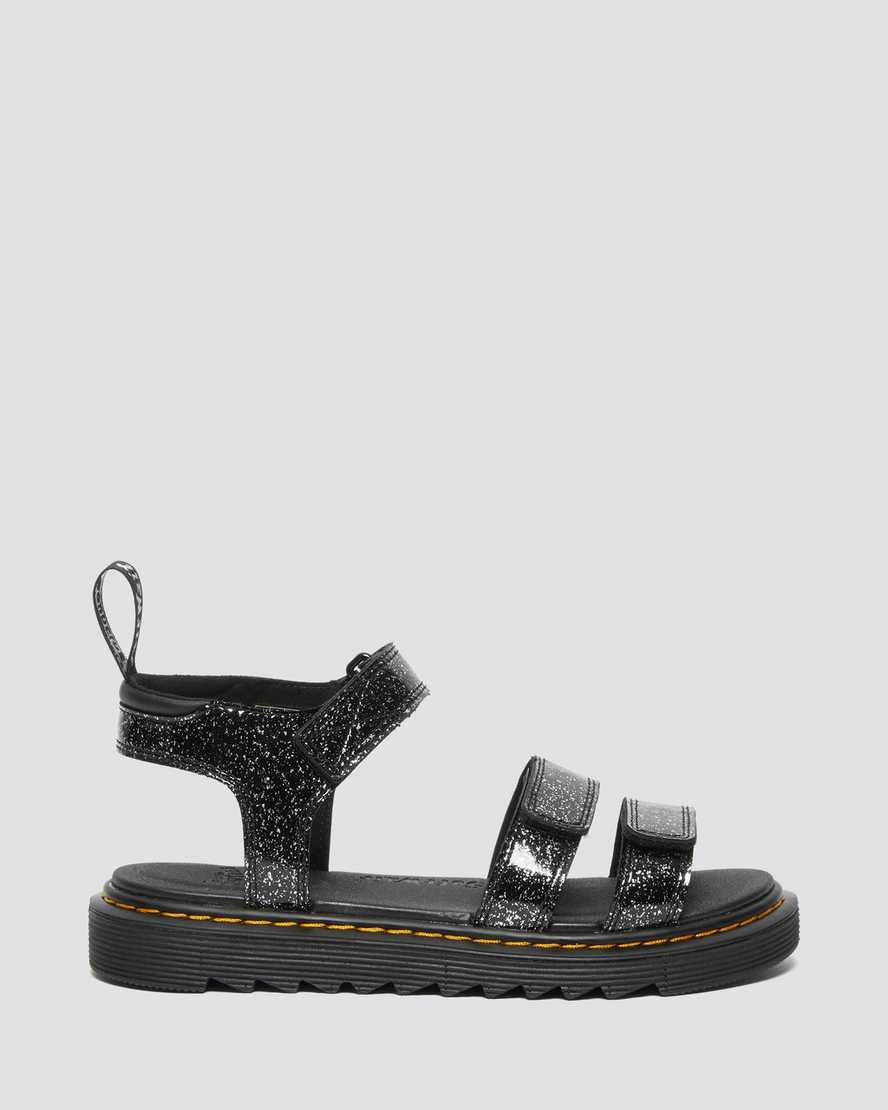 Dr Martens Junior Klaire Glitter Kids' Sandals Black | 74XFOQTCJ