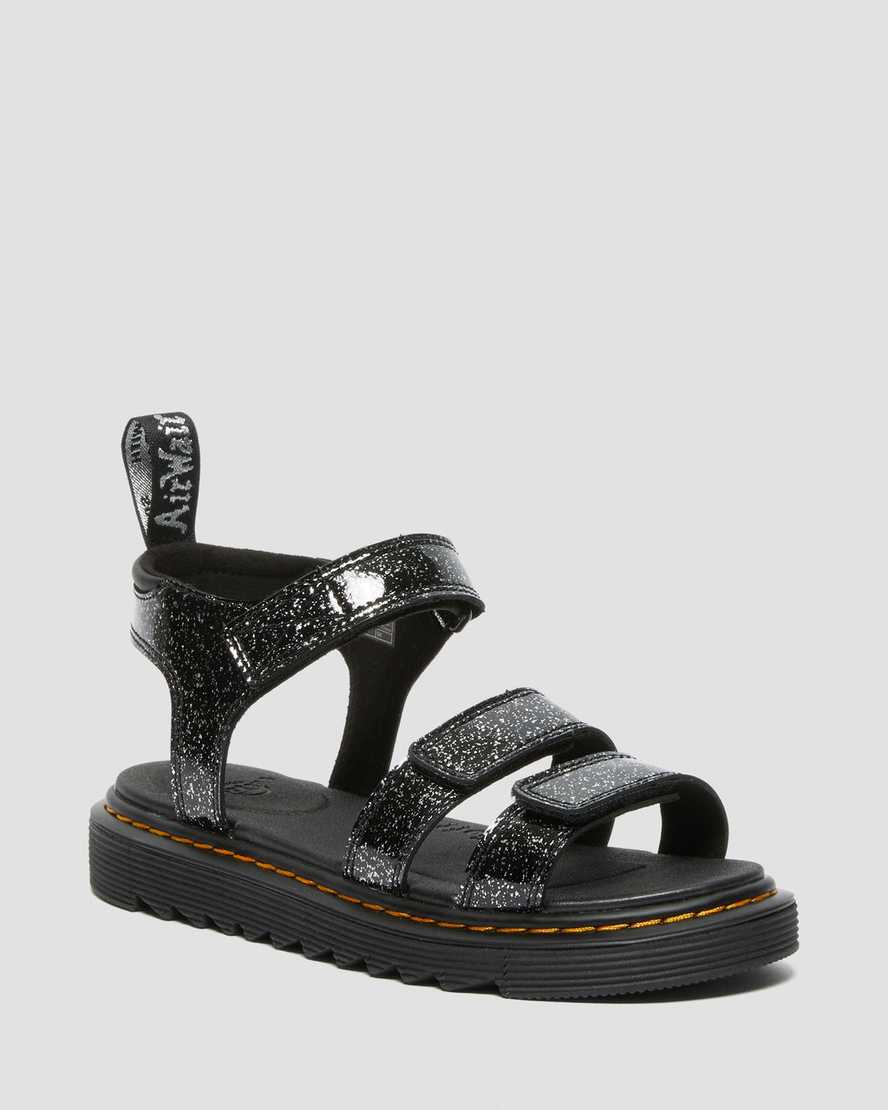 Dr Martens Junior Klaire Glitter Kids\' Sandals Black | 74XFOQTCJ