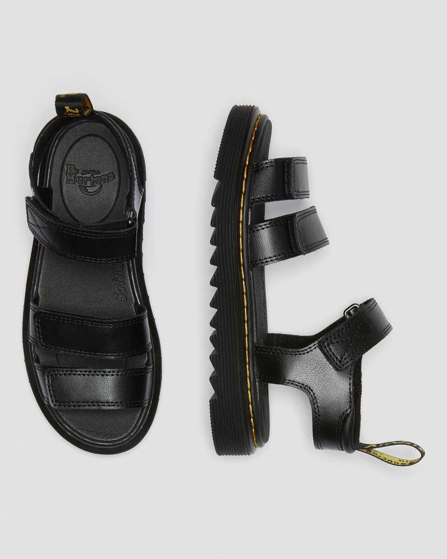 Dr Martens Junior Klaire Leather Kids' Strap Sandals Black | 86XMNSGBI