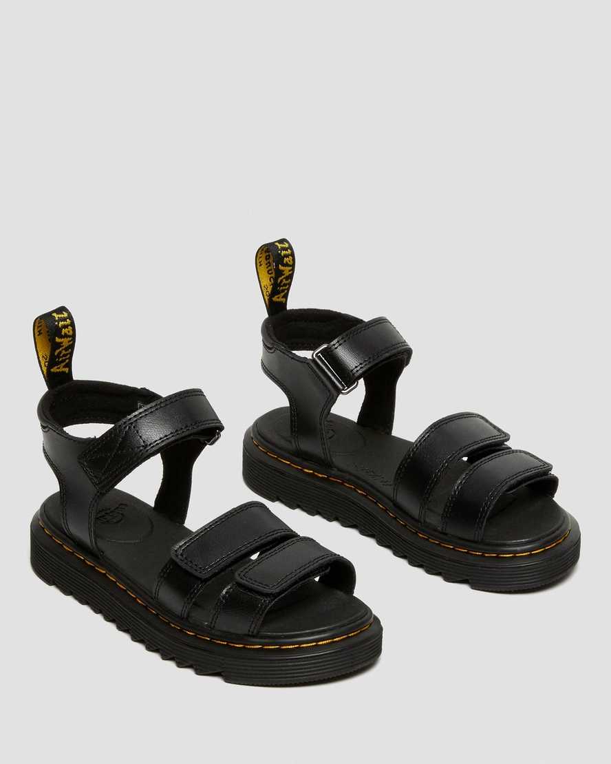 Dr Martens Junior Klaire Leather Kids' Strap Sandals Black | 86XMNSGBI