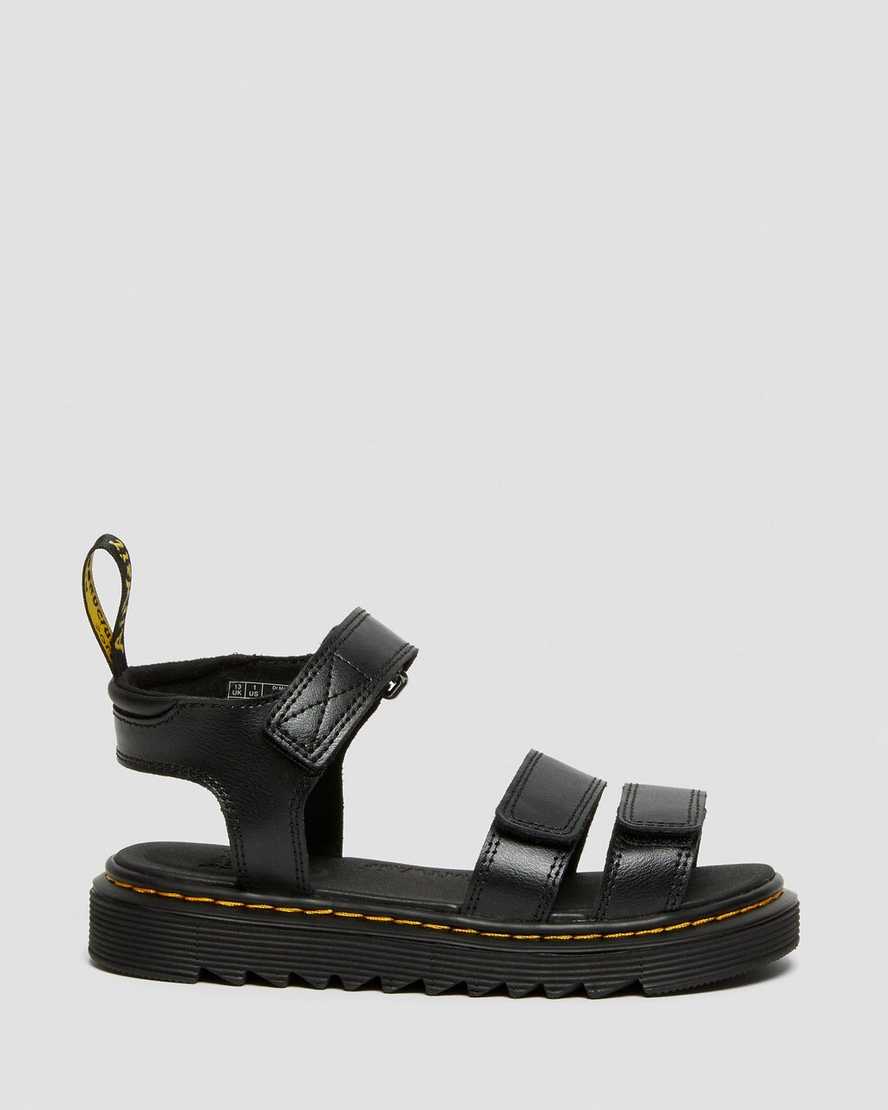 Dr Martens Junior Klaire Leather Kids' Strap Sandals Black | 86XMNSGBI