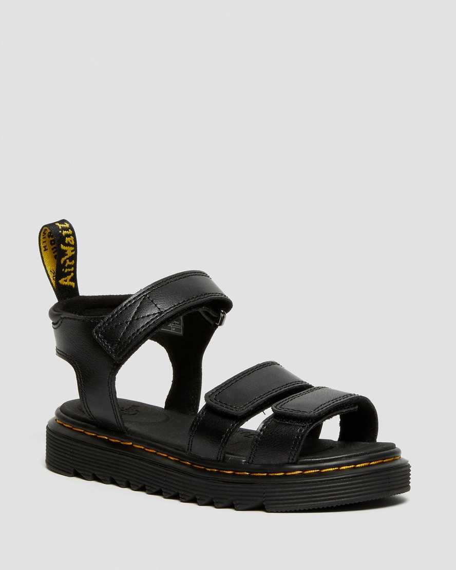 Dr Martens Junior Klaire Leather Kids' Strap Sandals Black | 86XMNSGBI