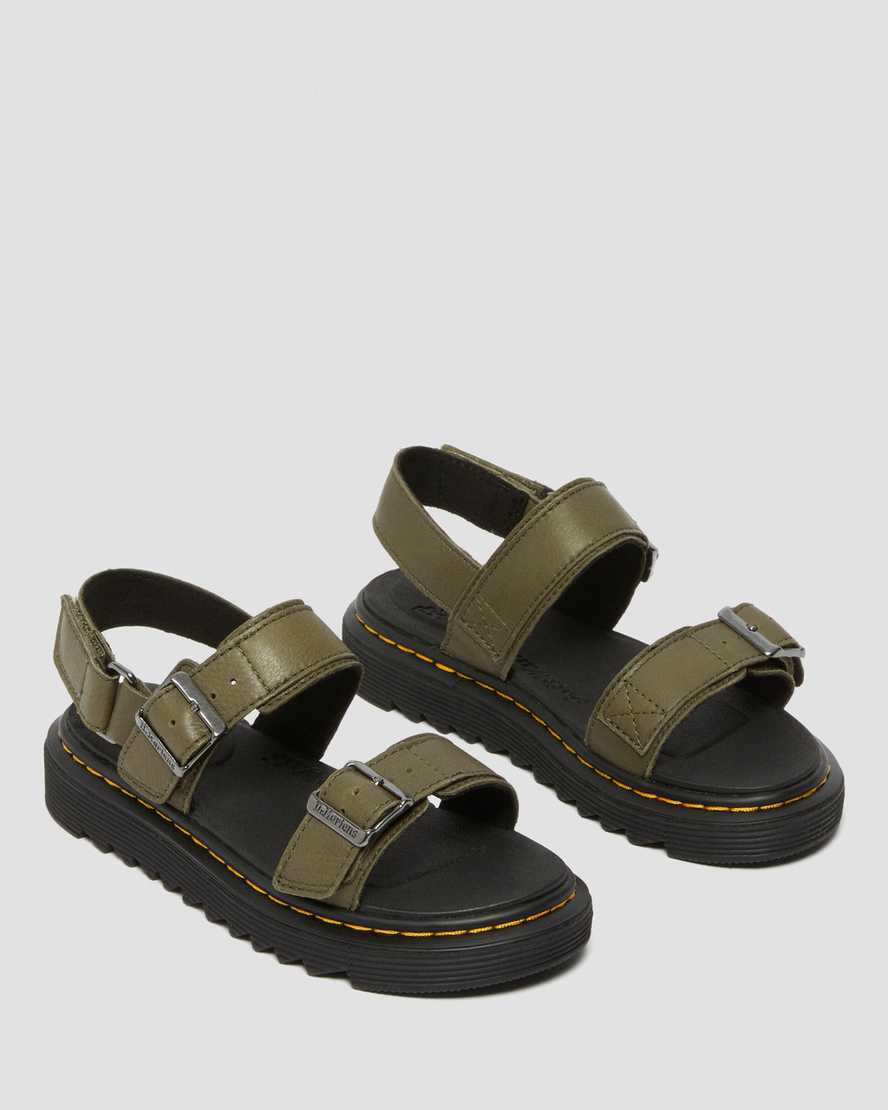 Dr Martens Junior Kyle Leather Kids' Sandals Olive | 01DSGHYVI