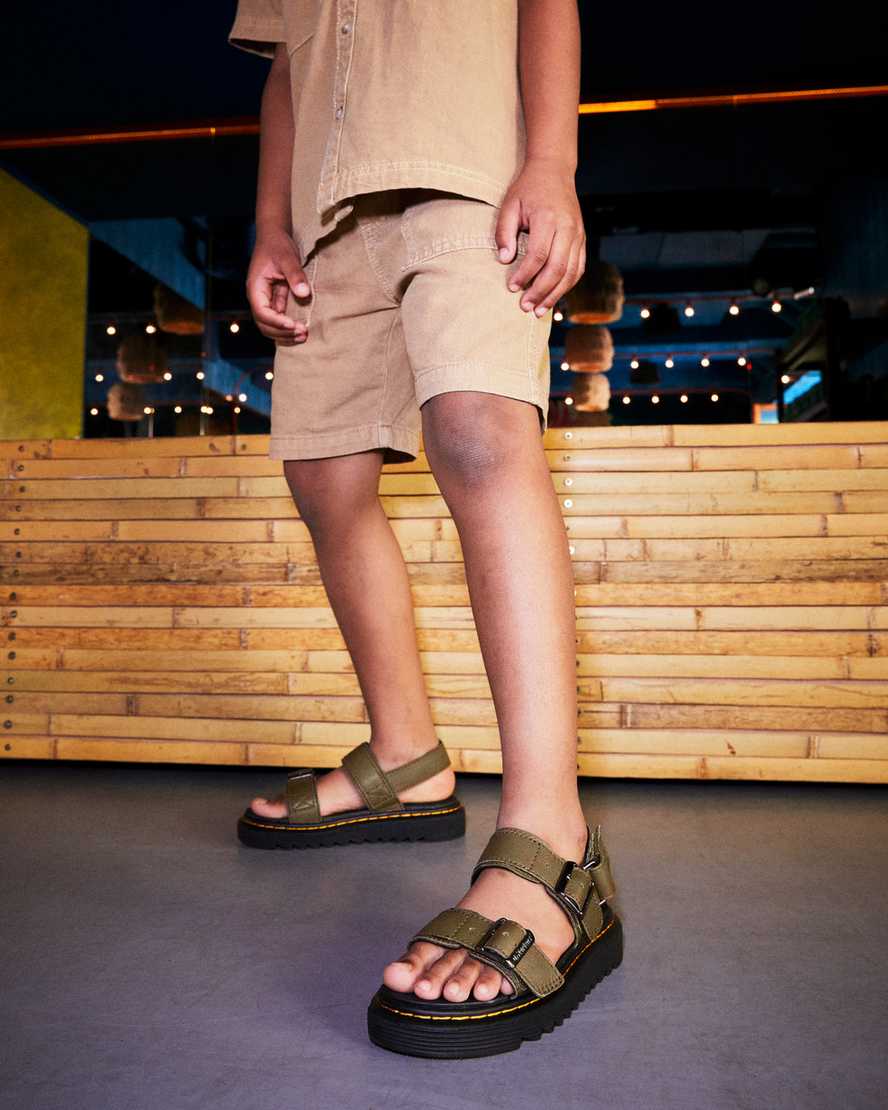 Dr Martens Junior Kyle Leather Kids' Sandals Olive | 01DSGHYVI