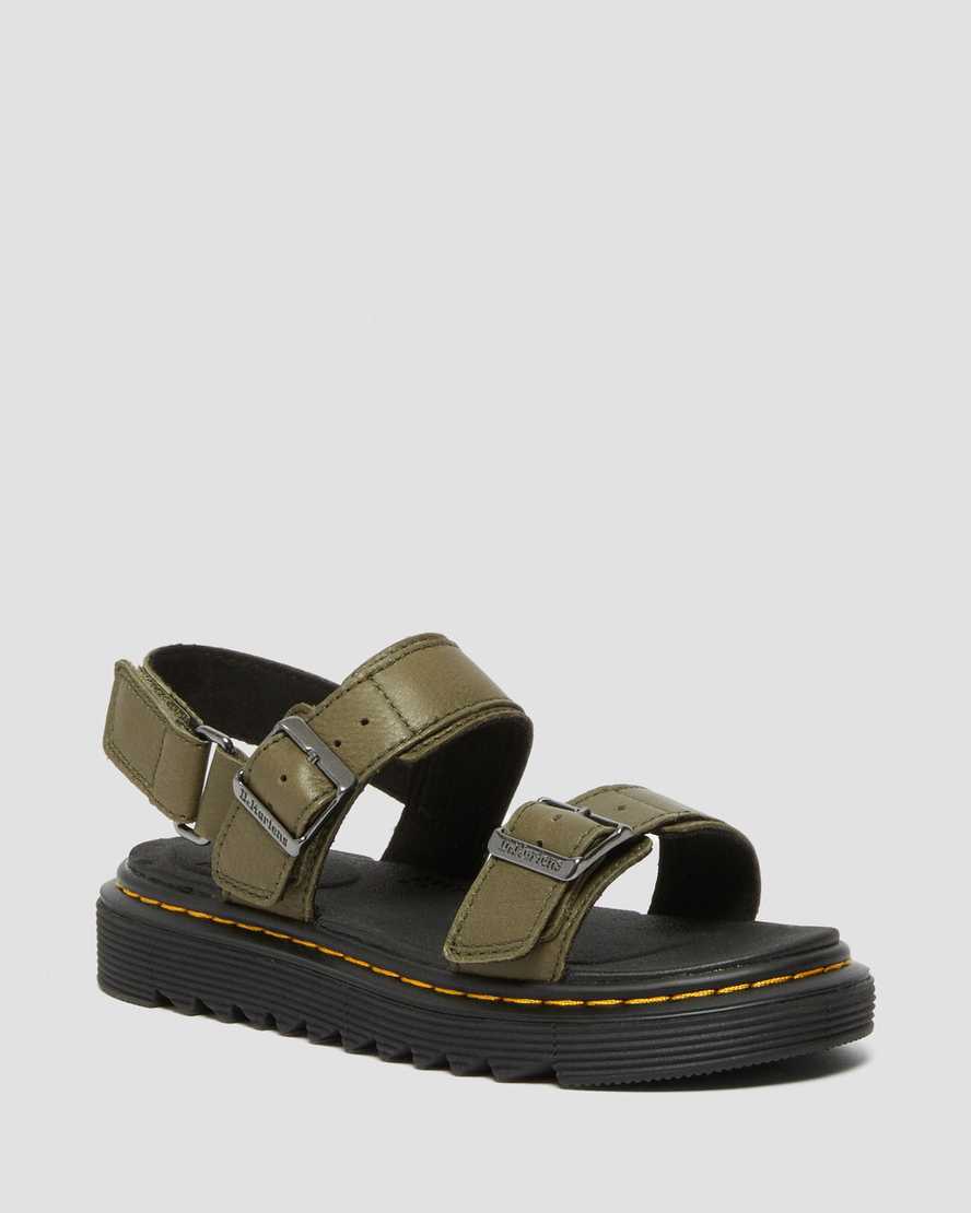 Dr Martens Junior Kyle Leather Kids' Sandals Olive | 01DSGHYVI