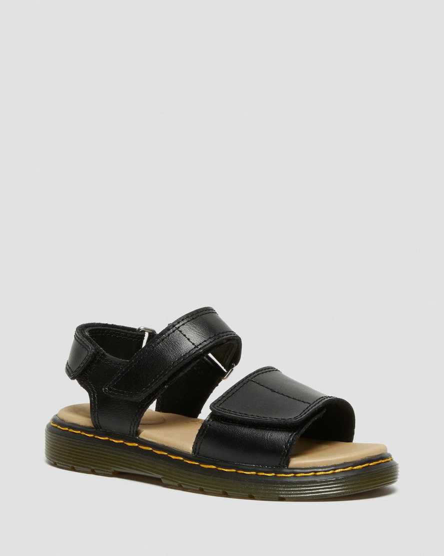 Dr Martens Junior Romi Leather Kids' Velcro Sandals Black | 17FULZBWE