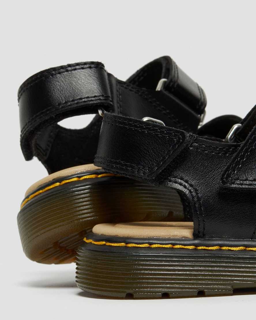 Dr Martens Junior Romi Leather Kids' Velcro Sandals Black | 17FULZBWE