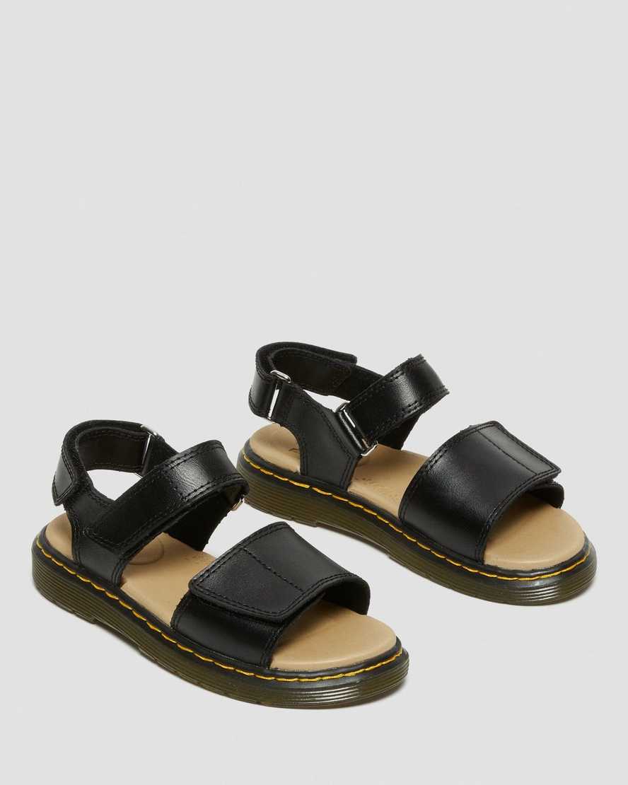 Dr Martens Junior Romi Leather Kids' Velcro Sandals Black | 17FULZBWE