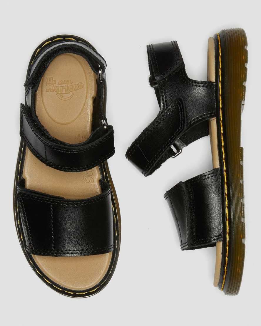 Dr Martens Junior Romi Leather Kids' Velcro Sandals Black | 17FULZBWE