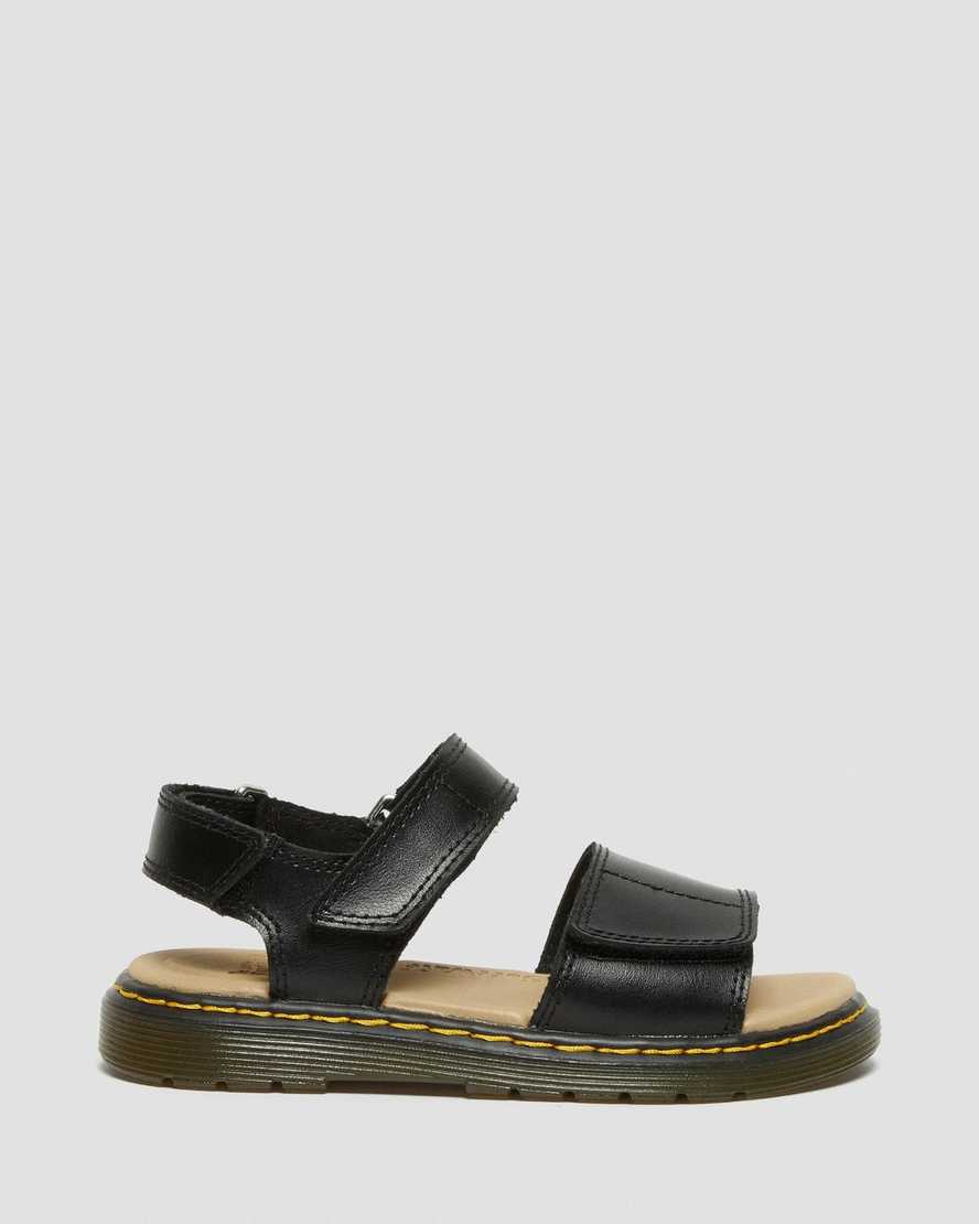 Dr Martens Junior Romi Leather Kids' Velcro Sandals Black | 17FULZBWE