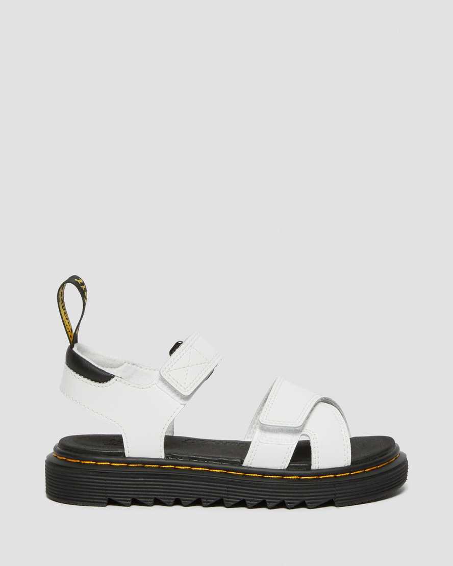 Dr Martens Junior Vossie Leather Kids' Sandals White | 87QAXLBHJ