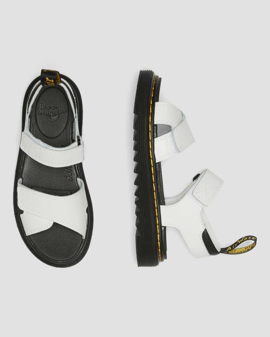 Dr Martens Junior Vossie Leather Kids' Sandals White | 87QAXLBHJ