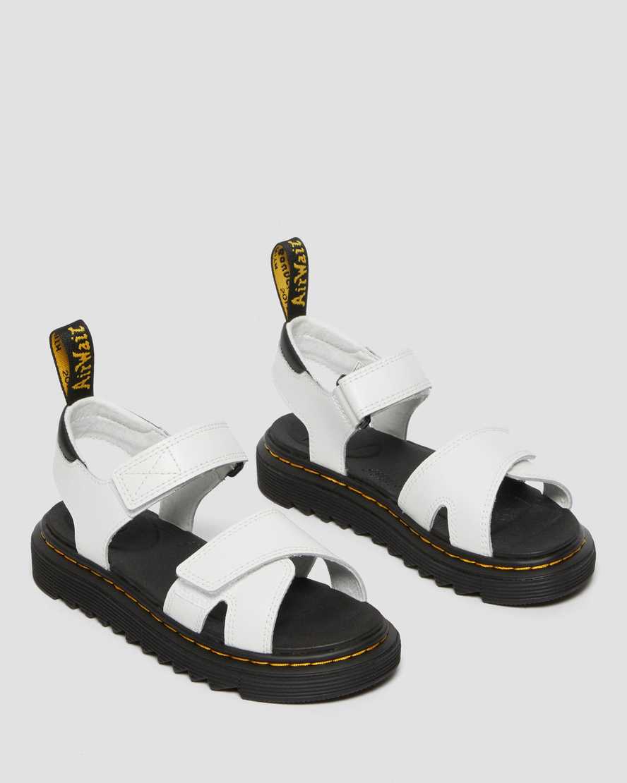 Dr Martens Junior Vossie Leather Kids' Sandals White | 87QAXLBHJ