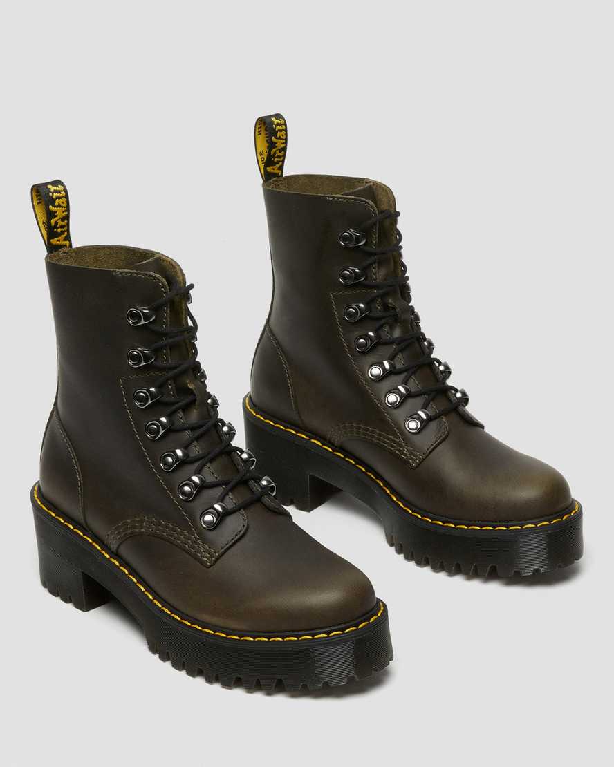 Dr Martens Leona Leather Women Heeled Boots Brown | 09LPACTVD