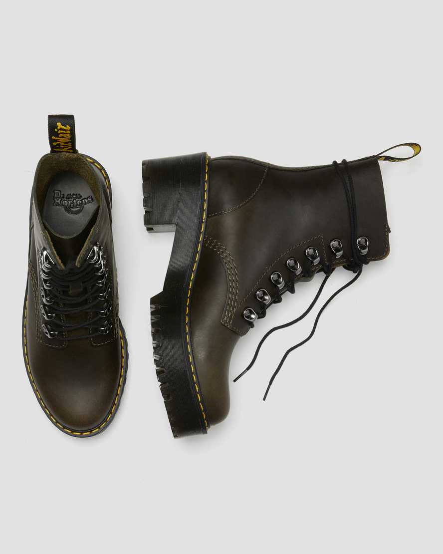 Dr Martens Leona Leather Women Heeled Boots Brown | 09LPACTVD