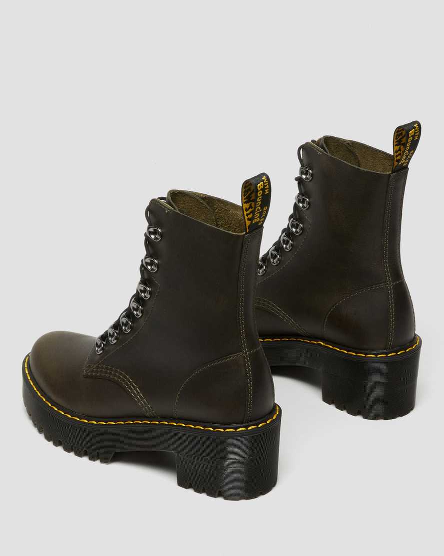 Dr Martens Leona Leather Women Heeled Boots Brown | 09LPACTVD