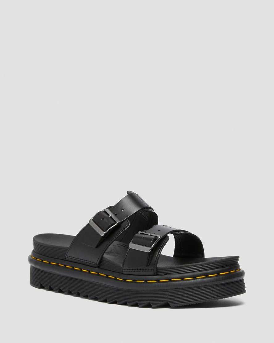 Dr Martens Myles Brando Leather Buckle Men Slides Black | 14LRVWYPN