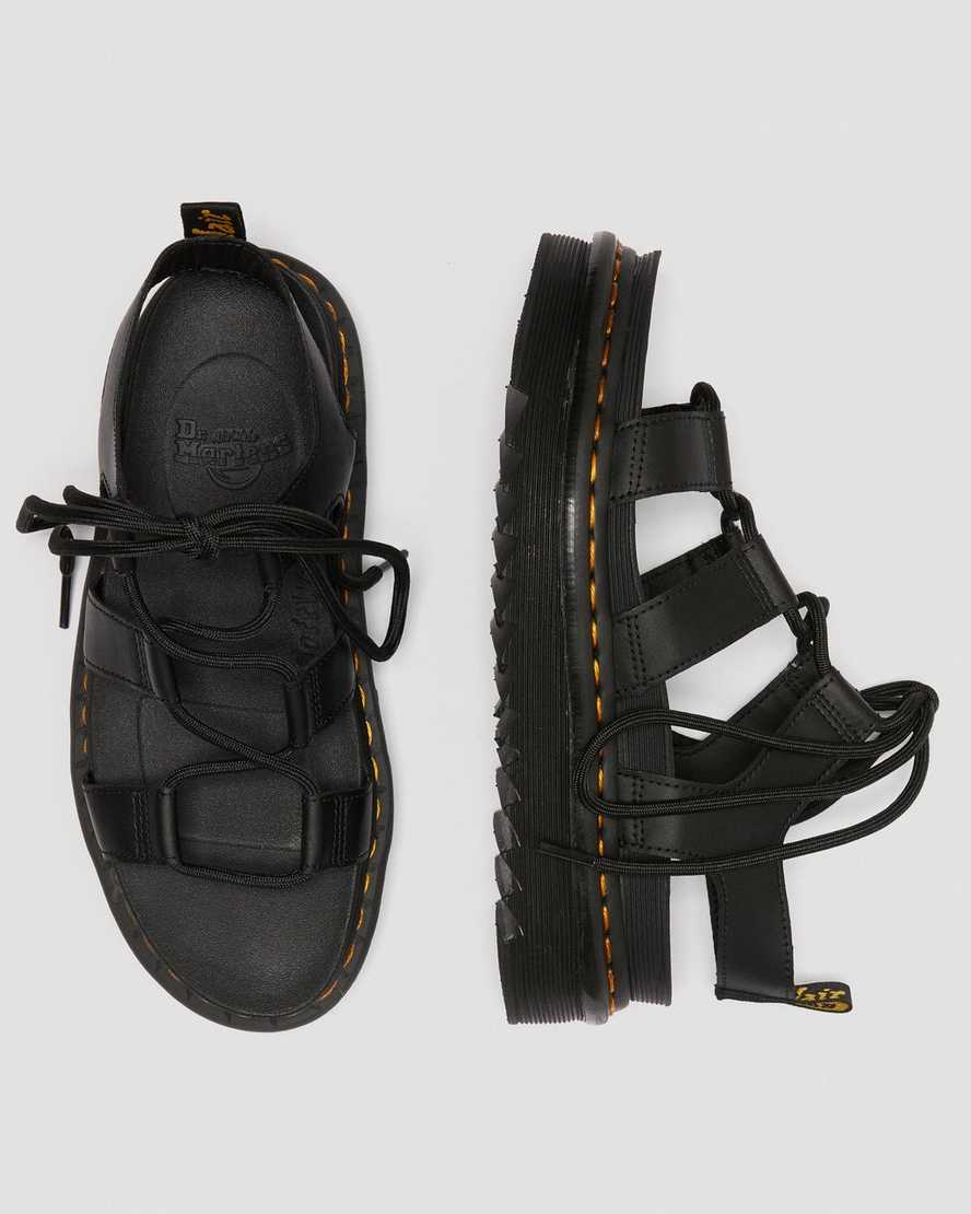 Dr Martens Nartilla Leather Women Gladiator Sandals Black | 74GMQZCJA