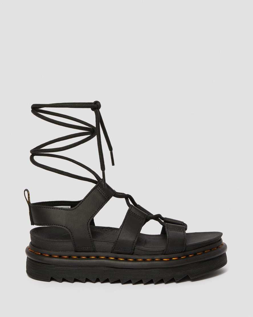 Dr Martens Nartilla Leather Women Gladiator Sandals Black | 74GMQZCJA